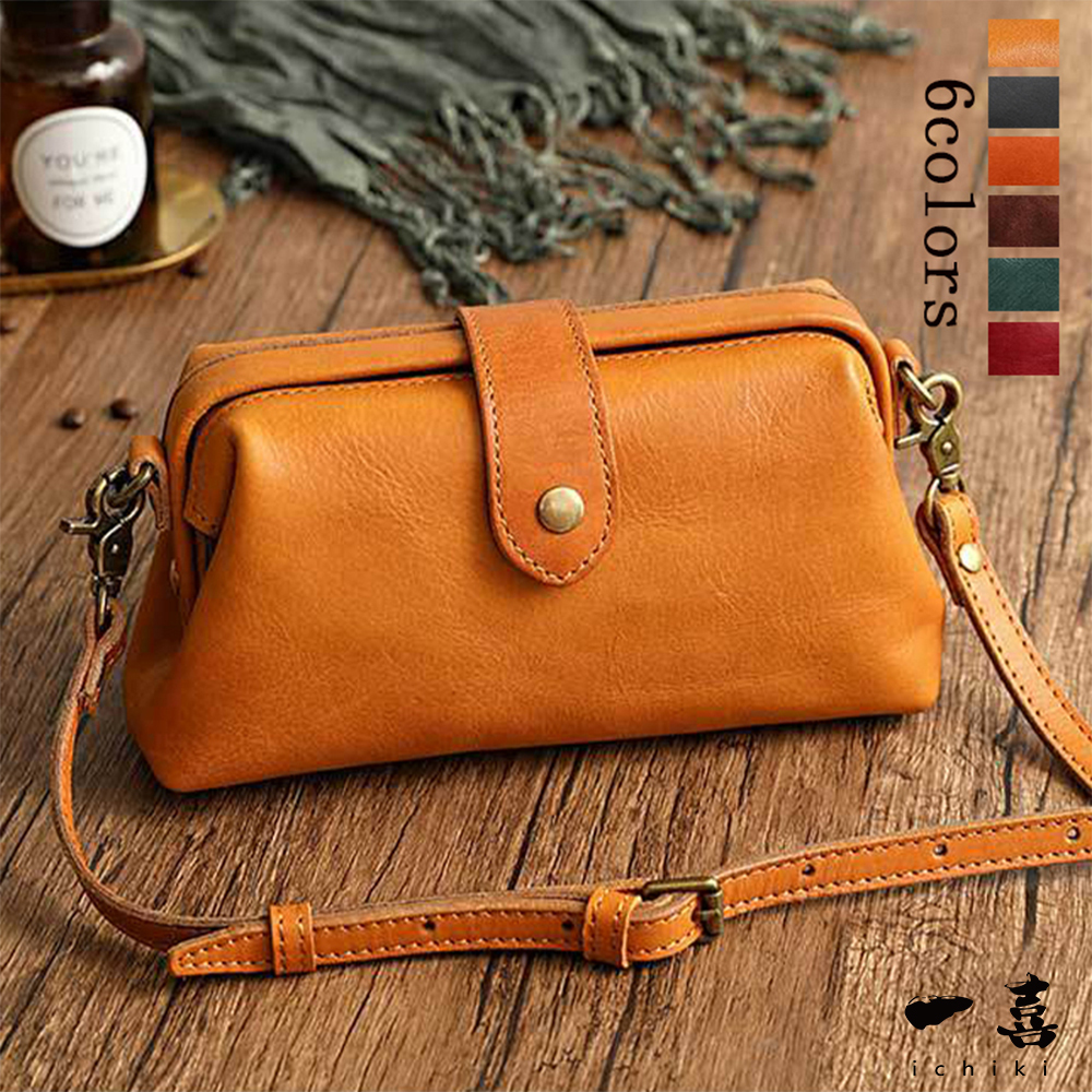 ショルダーバッグ 斜めがけ がま口 スマホ 本革 ヌメ革 ラウンドスクエア レディースバッグ キャメル SN20拍卖