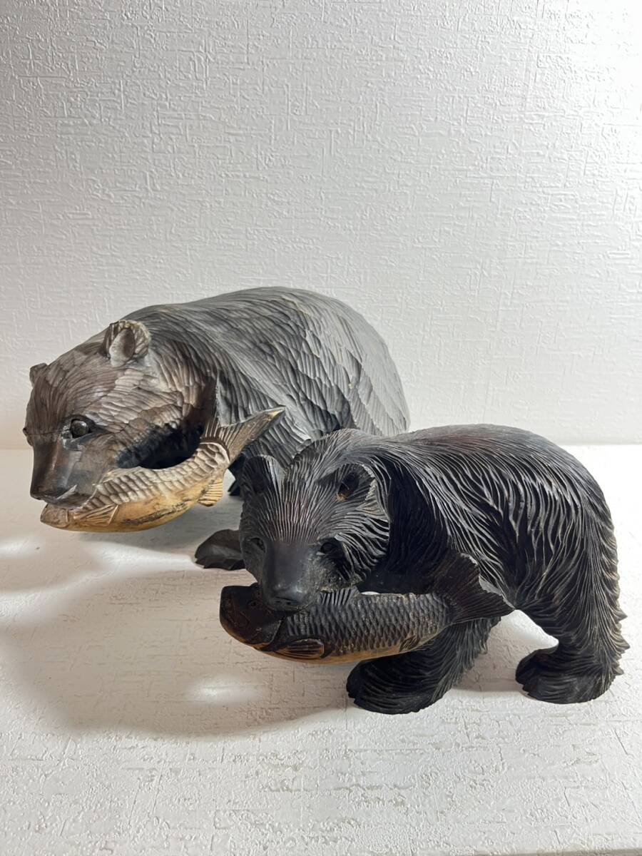 木彫り熊 民芸品 オブジェ クマ 置物 サイズ違い 2体拍卖