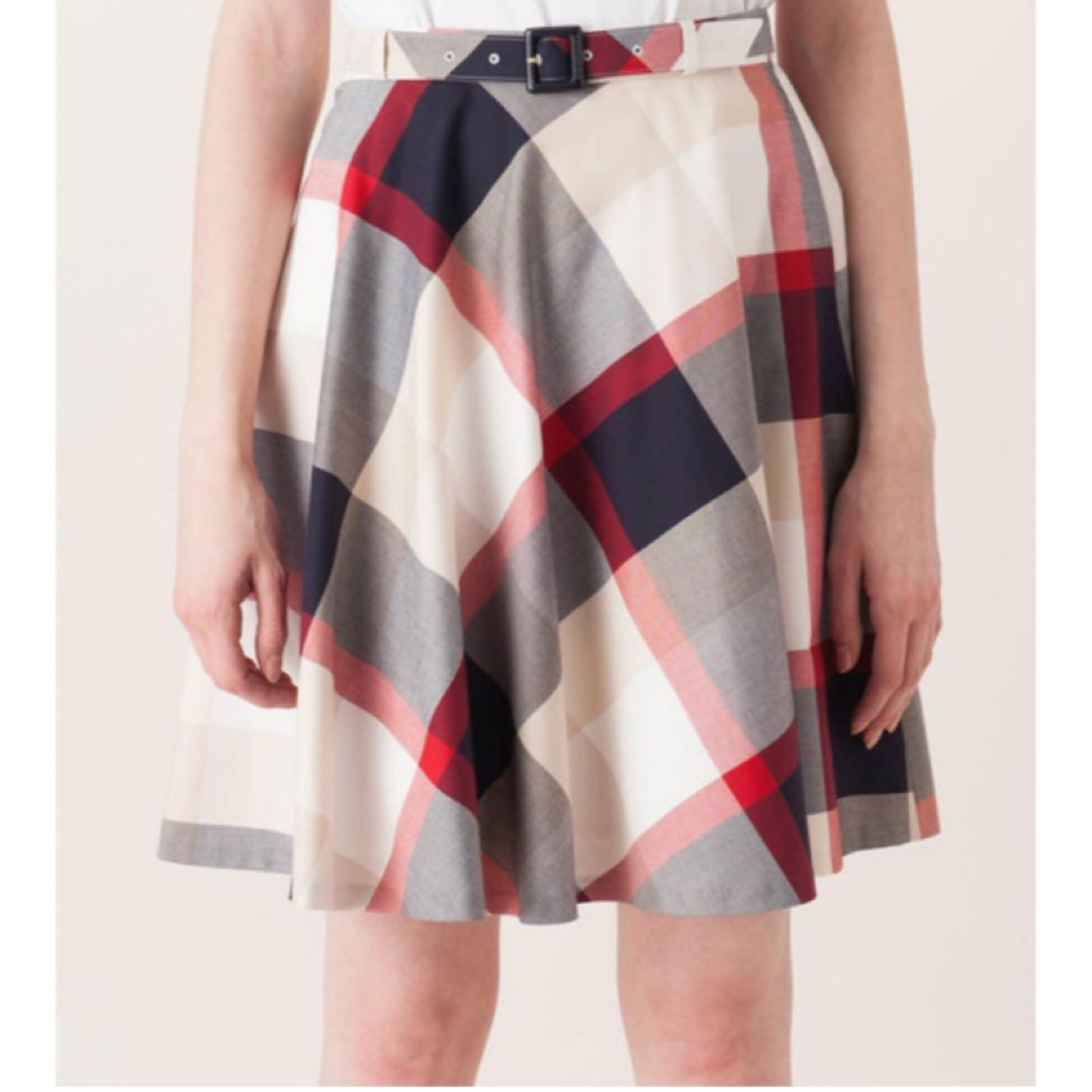 *ブルーレーベルクレストブリッジ ベルト付き チェックフレアスカート ひざ丈 クレストブリッジチェック 38サイズ BLUE LABEL CRESTBRIDGE拍卖