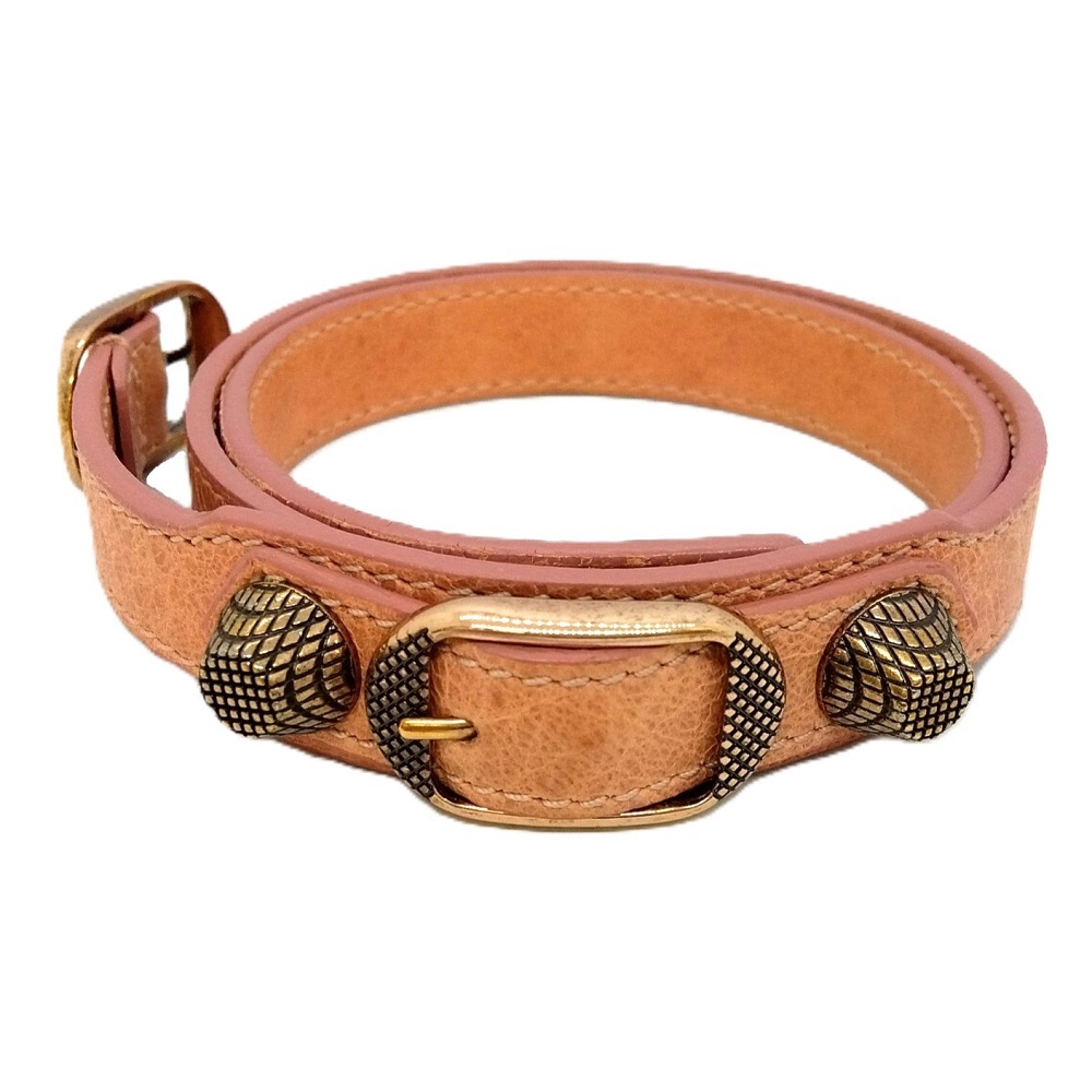 バレンシアガ BALENCIAGA ジャイアント ブレスレット レザーg ピンク ゴールド金具 バングル拍卖