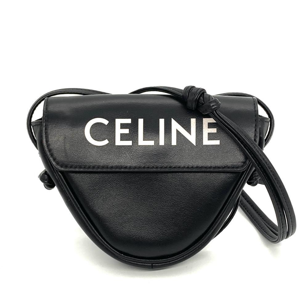 セリーヌ CELINE ロゴ トライアングル ショルダーバッグ レザー ブラック サコッシュ拍卖