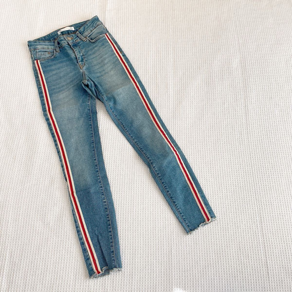 ザラZARAデニムパンツ レディース ボトム スキニーデニムパンツ美ライン34サイズSサイズ7号スキニー ストレッチ サイドライン ジーンズ拍卖
