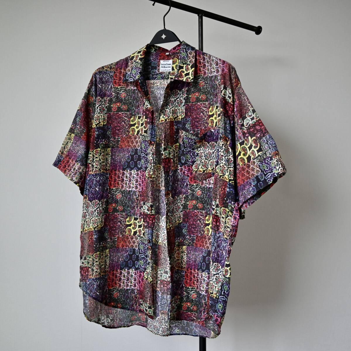 【1980s UNITED COLORS OF BENETTON ペイズリーパッチワークプリント シースルーコットンシャツ 表記M イタリア製】ビンテージ花柄ベネトン拍卖