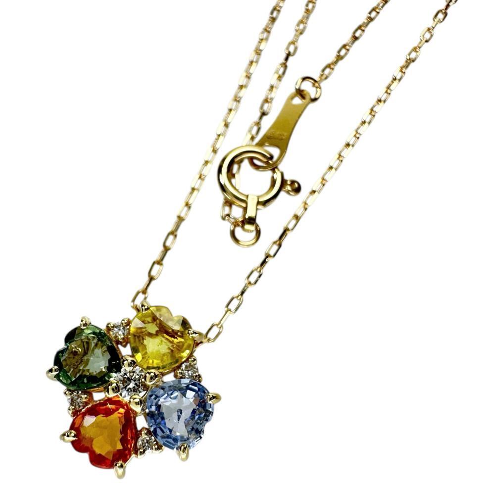 マルチカラーサファイア 1.18ct ダイヤモンド 0.05ct ネックレス K18ゴールド 1.8g 40cm レディース拍卖