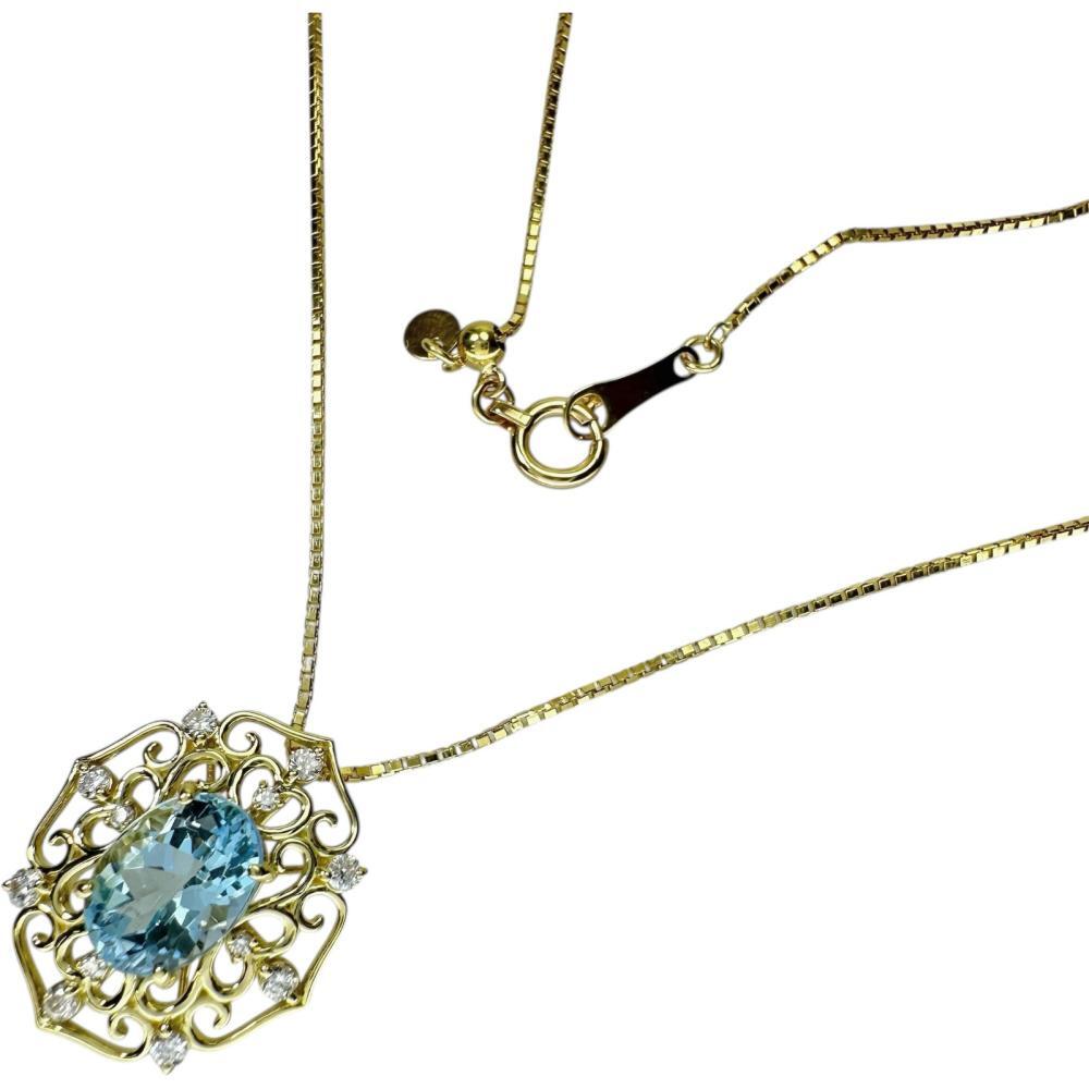 アクアマリン 1.43ct ダイヤモンド 0.13ct ネックレス K18ゴールド 3.7g 45cm レディース拍卖