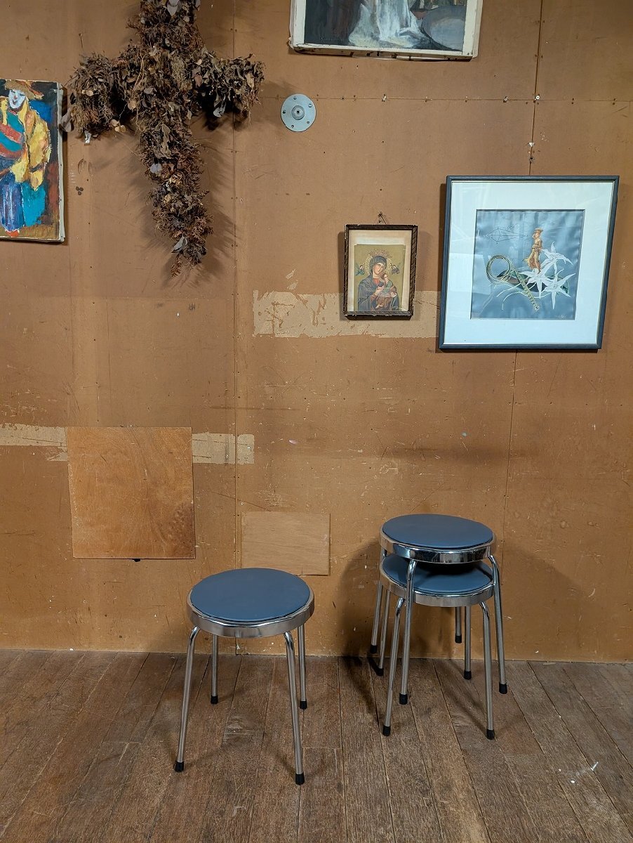 クラッシック インダストリアル工業系 スチール 回転 ラウンド スタッキング スツール 3脚セット/ビンテージ ヴィンテージ アンティーク拍卖