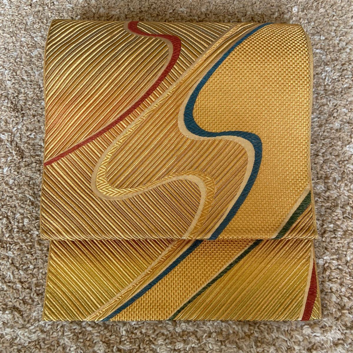 着物 帯 袋帯(金色・波模様・織・華やか)リメイク拍卖