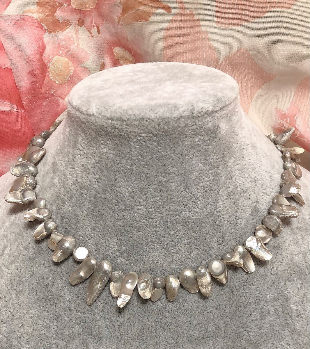 天然淡水シルバーグレーバロック真珠/パールのネックレス ♪6月の誕生石♪拍卖