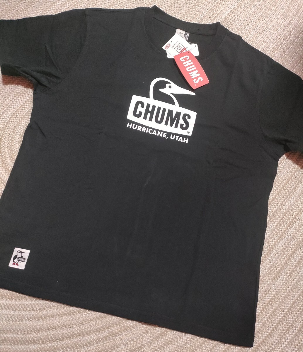 新品 未使用 CHUMS チャムス フロント ペンギンロゴ 半袖 Tシャツ XL USAコットン生地 半袖 ブラック 黒拍卖