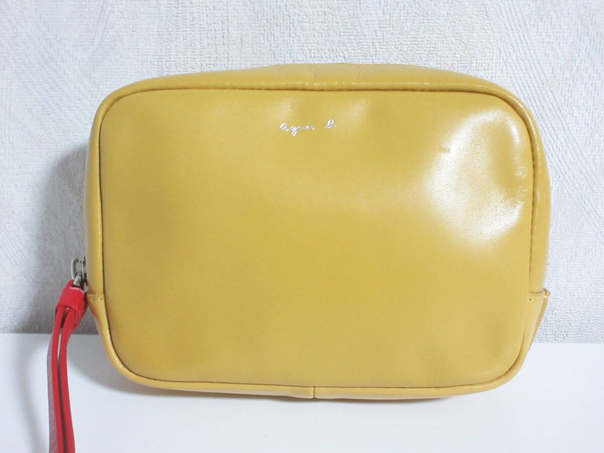 agnes b VOYAGE アニエスベー レザー ラウンドジップ ポーチ イエロー系 hj1469拍卖