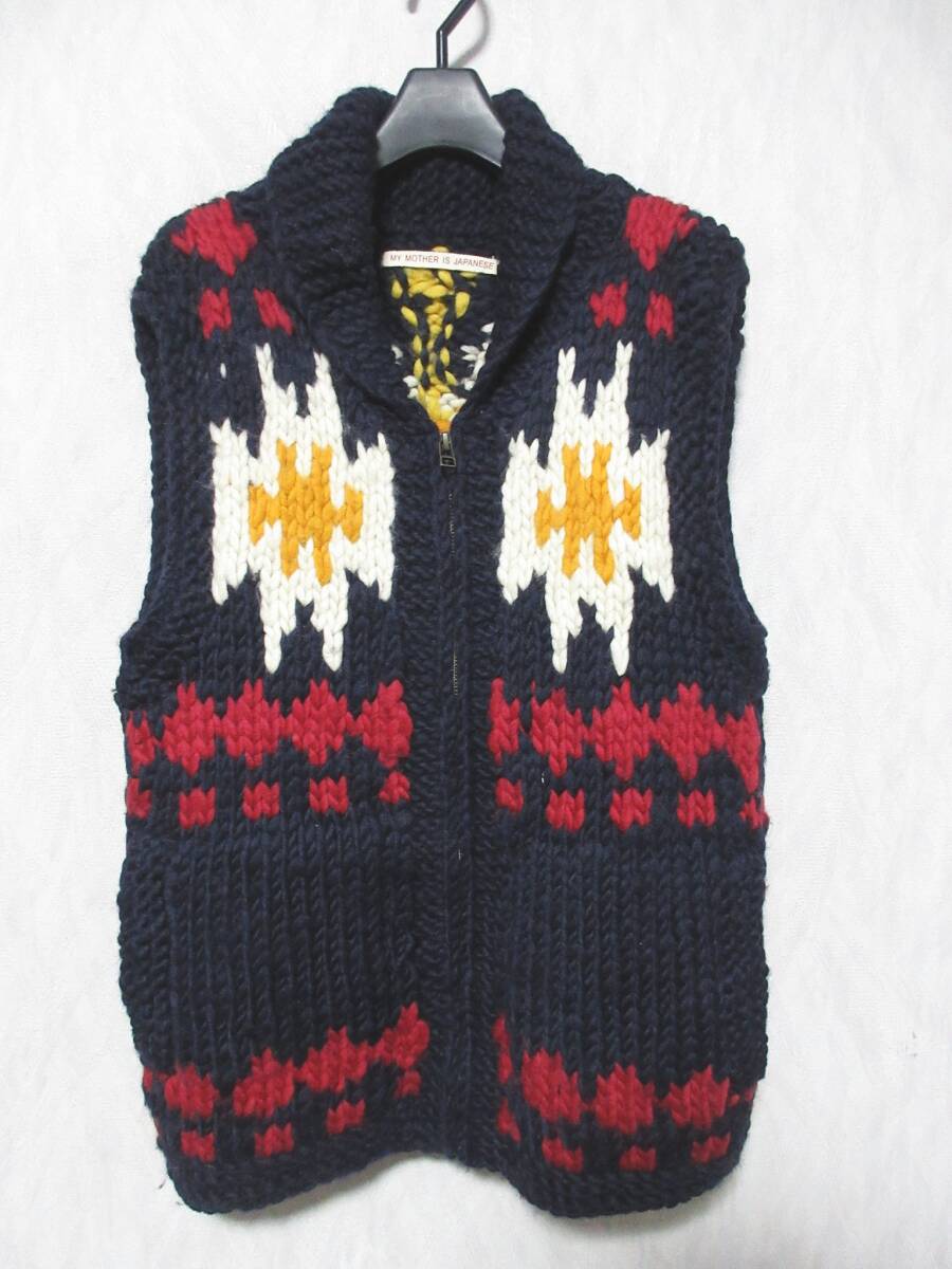 MY MOTHER IS JAPANESE ウール100% ノルディック ベスト ニットカーディガン ネイビー kn2448拍卖