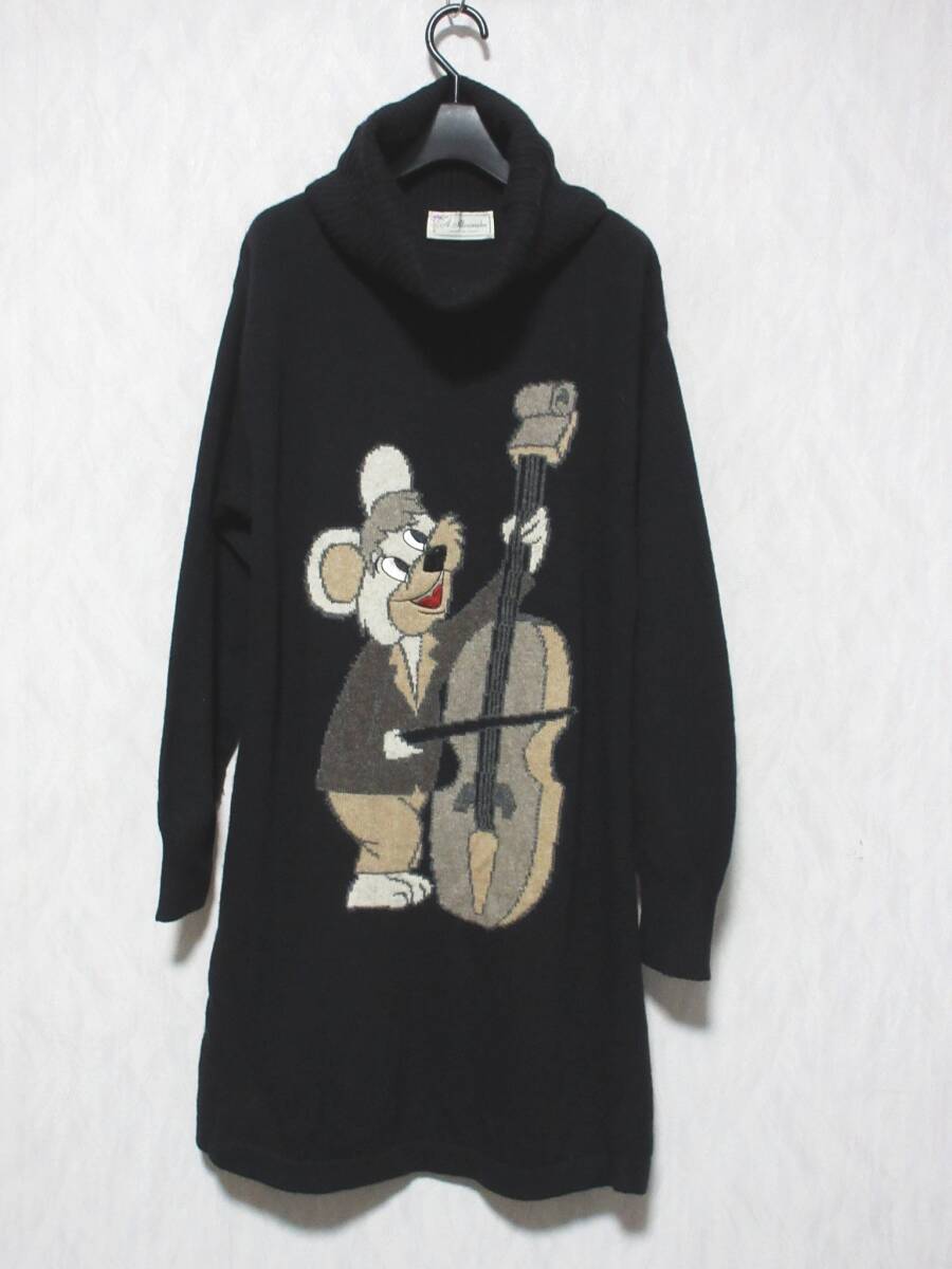 A.ALEXANDER カシミヤブレンド ウール ロング ニット ワンピース レディース M ブラック kn2493拍卖