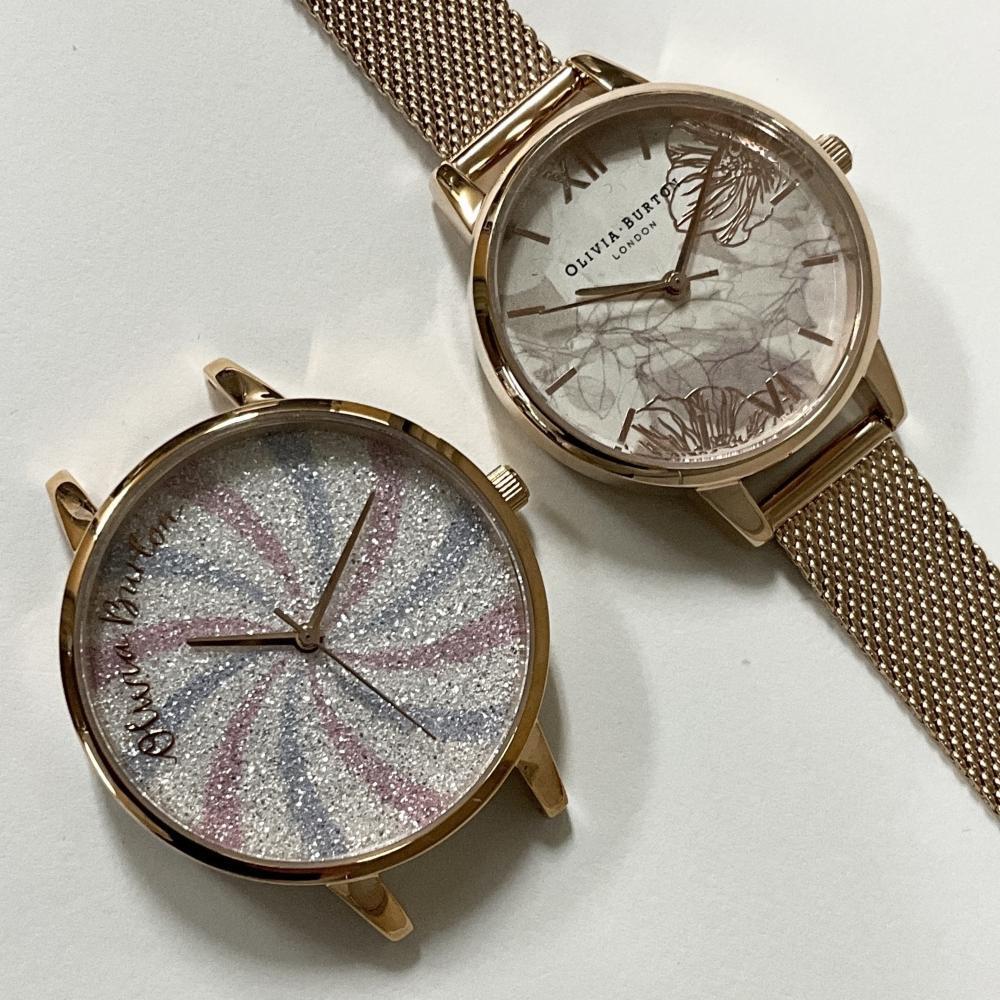 美品 オリビアバートン 腕時計 ヘッド2点セット レディース OB16CD03 OB16VM11 アナログ グリッター レインボー フローラル ローズゴールド拍卖