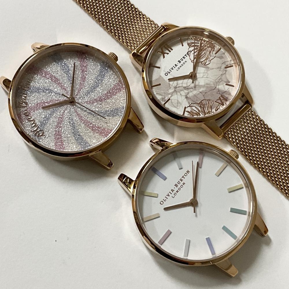 美品 オリビアバートン 腕時計 ヘッド3点セット レディース OB16CD03 OB16RB24 OB16VM11 グリッター レインボー フラワー ローズゴールド拍卖