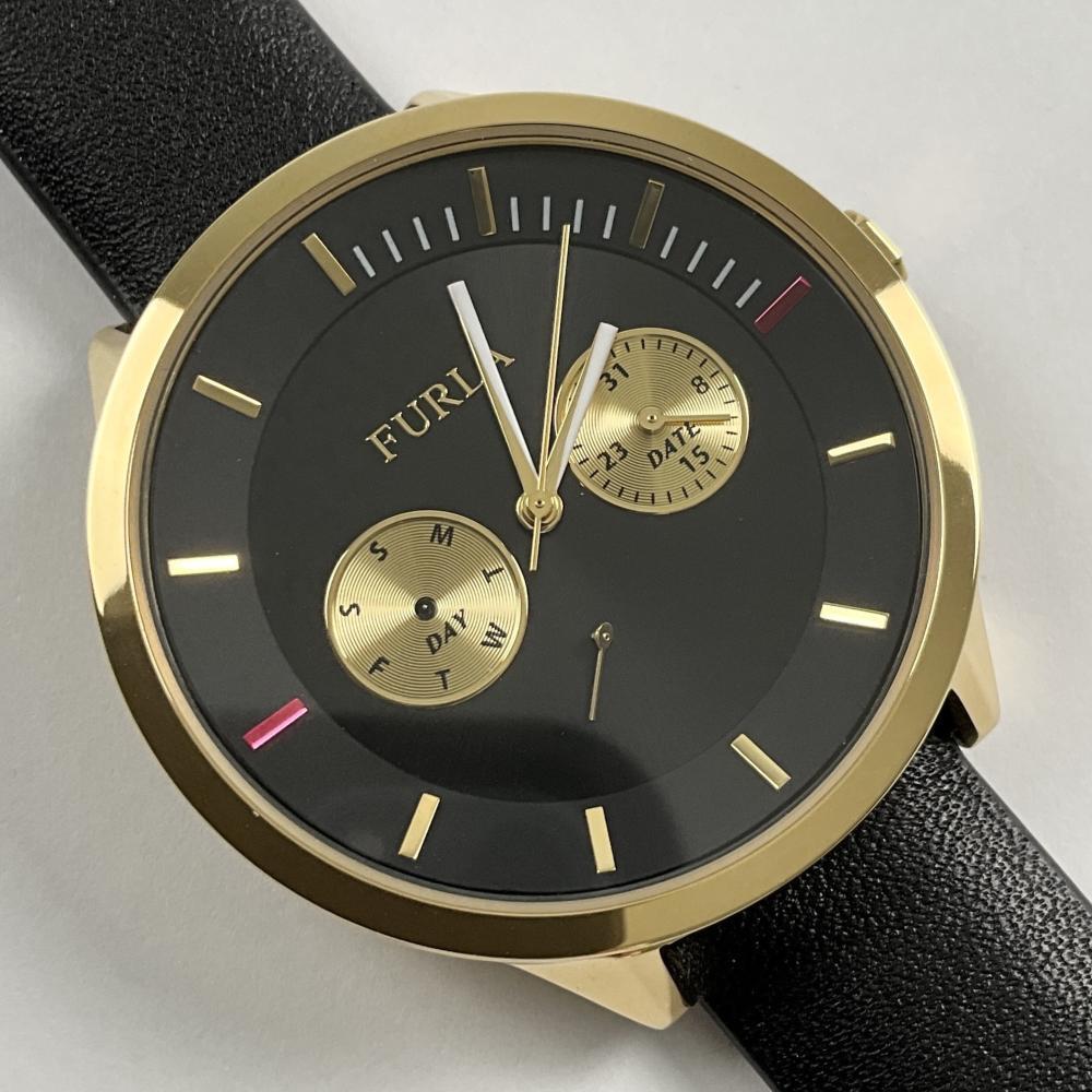ジャンク品扱い フルラ FURLA レディース腕時計 R4251102501 ブラック ゴールド アナログ レザーベルト カレンダー拍卖