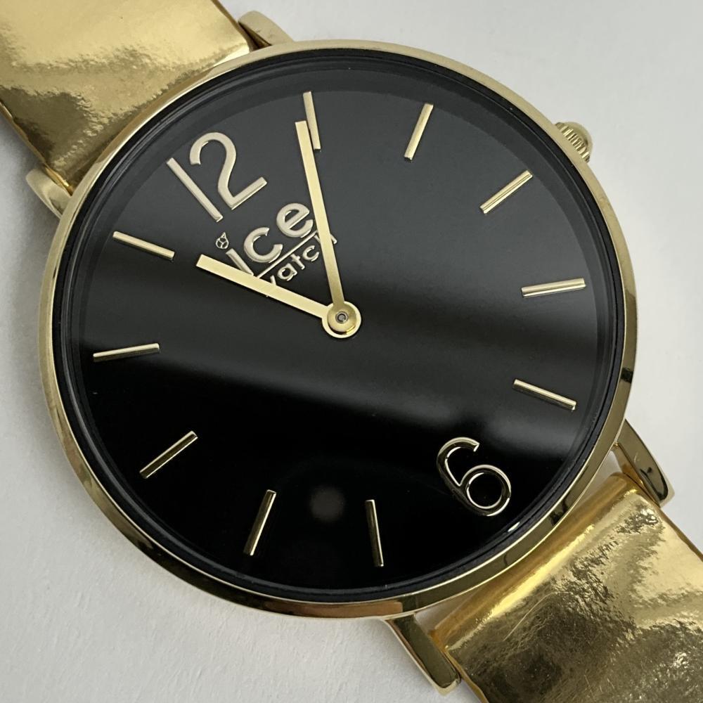 アイスウォッチ 腕時計 ice watch 015084 ブラック ゴールド レザー レディース スモール アナログ 付属品なし拍卖