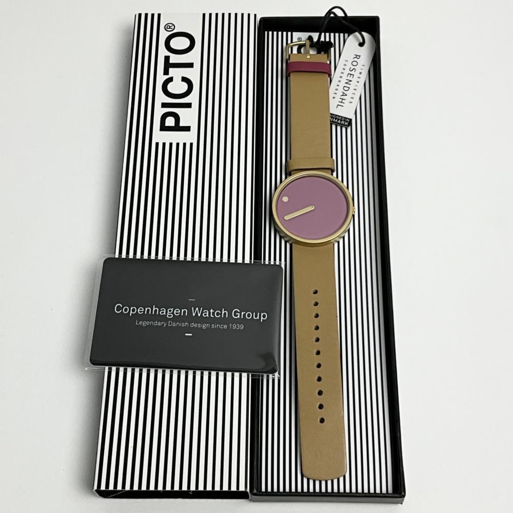 PICTO ピクト 腕時計 43378 4520MG ベージュ メンズ レディース ユニセックス レザー アナログ拍卖