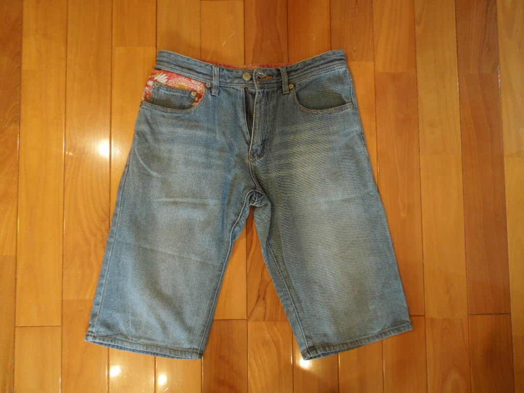 和柄デニム ハーフパンツ W29インチ拍卖