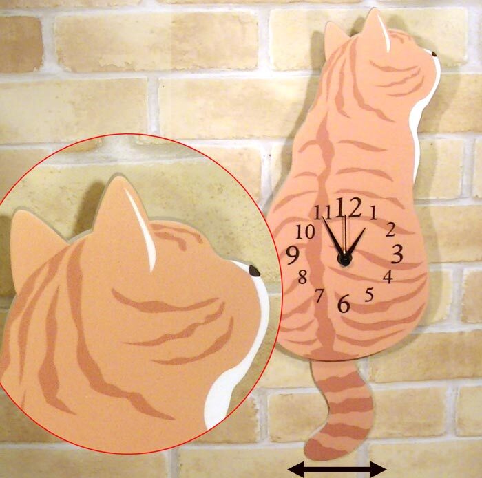 1011-05 掛け時計 振り子時計 木製 かわいい 茶トラ猫 秒針音なし おしゃれ かけ時計【雑貨店が販売・もちろん・新品】拍卖