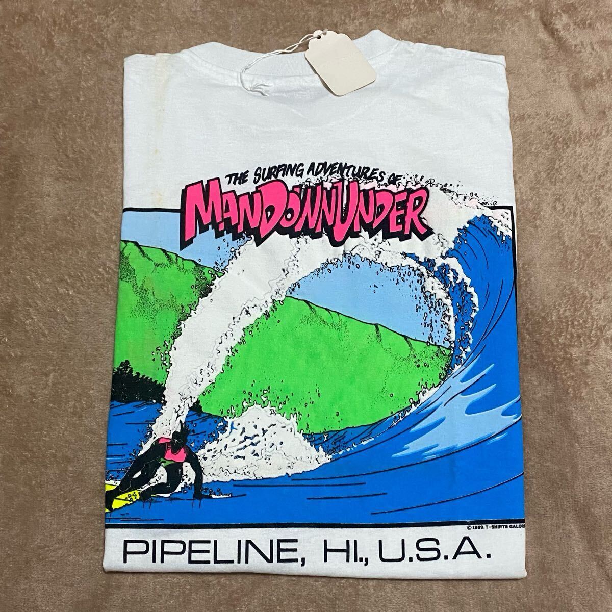 DEAD STOCK 80's Hanes MANDOWNUNDER PIPELINE 蛍光プリントTシャツ Mサイズ USA製 ビンテージ古着 vintage デッドストック NOS 80年代拍卖