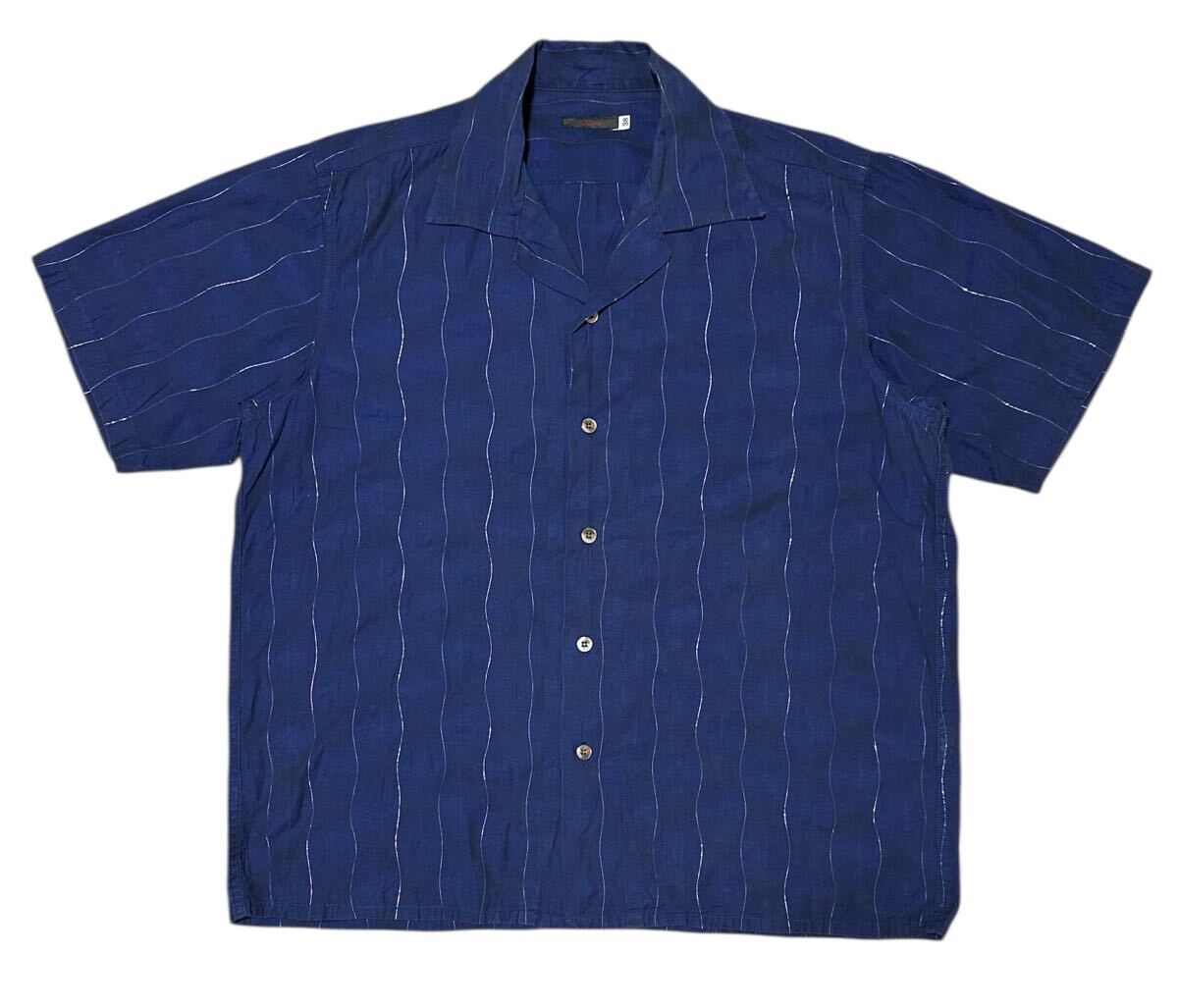 送料無料 ○ FULLCOUNT フルカウント ○ ラメ糸 藍染 インディゴ 開襟 オープンカラー ボックス 半袖 シャツ インディゴブルー 38拍卖
