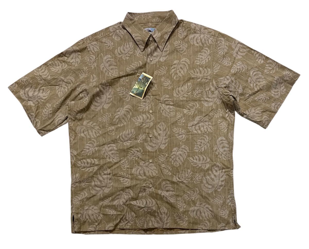 送料無料 80s〜90s ヴィンテージ デッドストック タグ付 ○ reyn spooner レインスプーナー ○ 裏地使い リーフ柄 半袖 コットン アロハ M拍卖