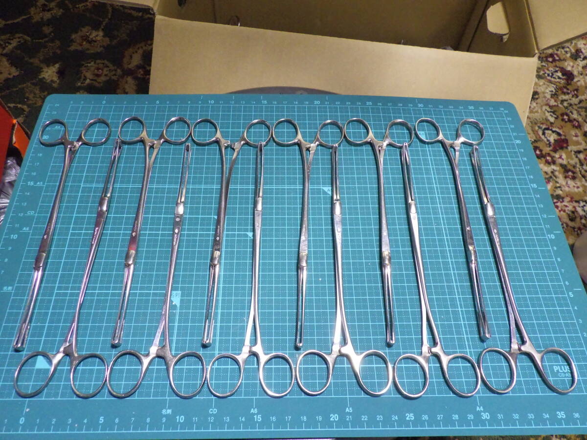 D706#動作確認済み 手術診療器具 整形外科 Mizuhoika 鉗子 ピンセット ステンレス 持針器 医療器具 タオル鉗 外科剪刀 12点まとめてセット拍卖