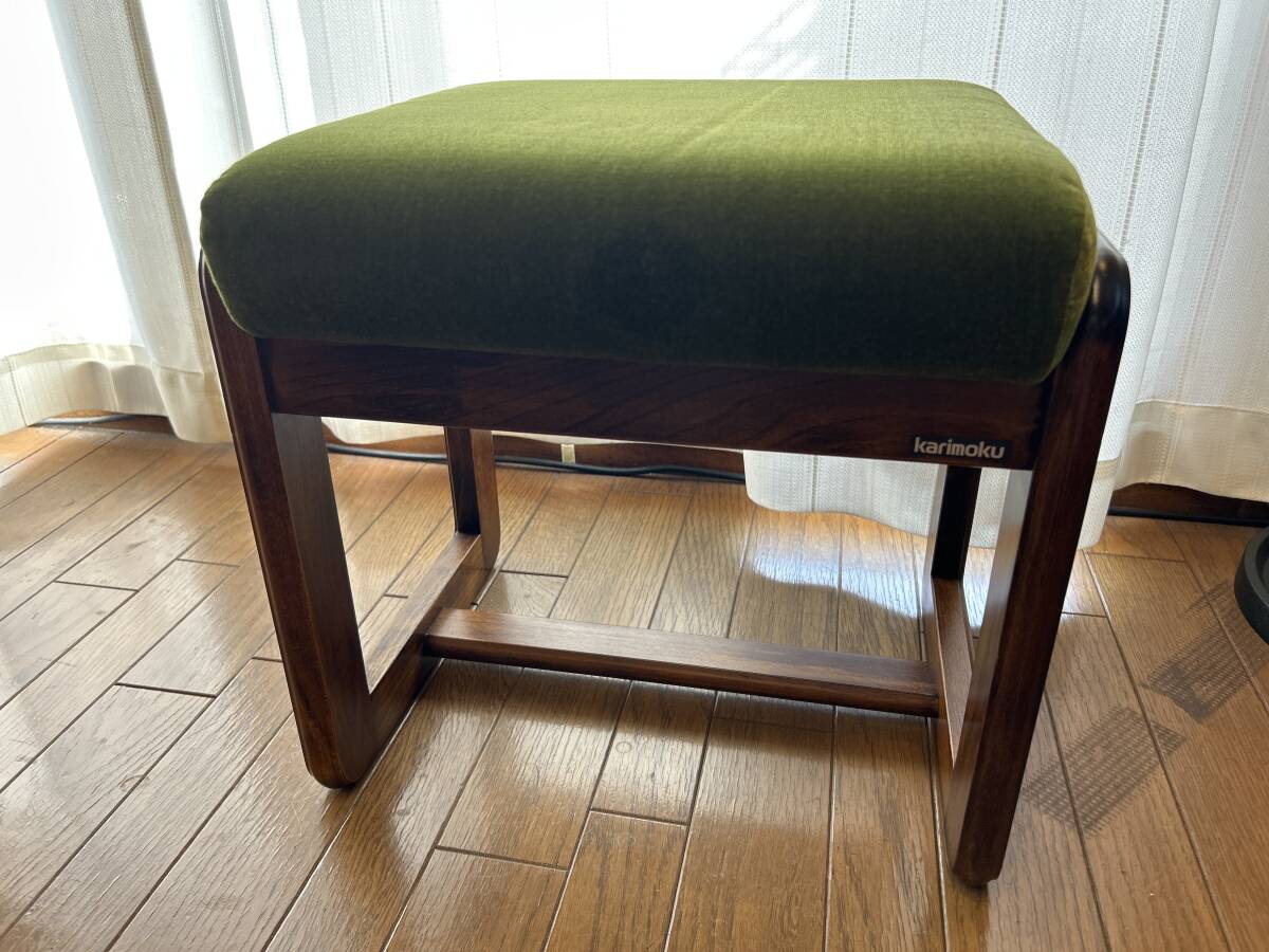 美品 Karimoku カリモク モケットグリーン スツール オットマン 62519ymh MADE IN JAPAN ベンチ 椅子 いす イス 家具拍卖
