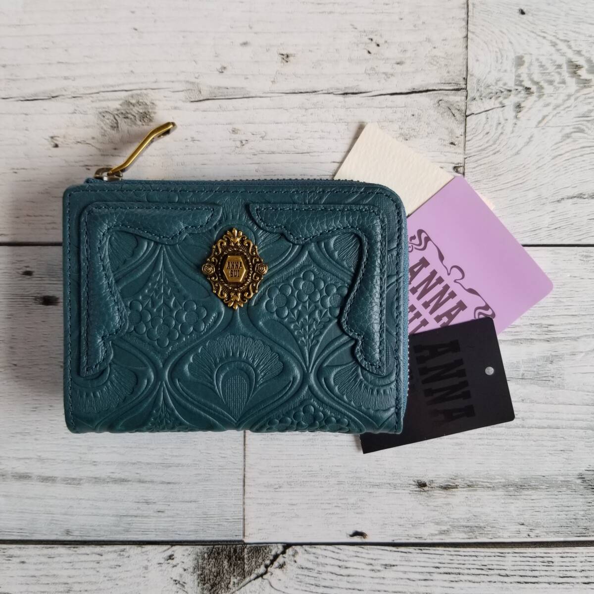 ノヴァ【送料無料・匿名配送】◆新品◆ANNA SUI アナスイ◆本革 グリーン ミニ財布 小銭入れ マルチケース パスケース L字ファスナー拍卖