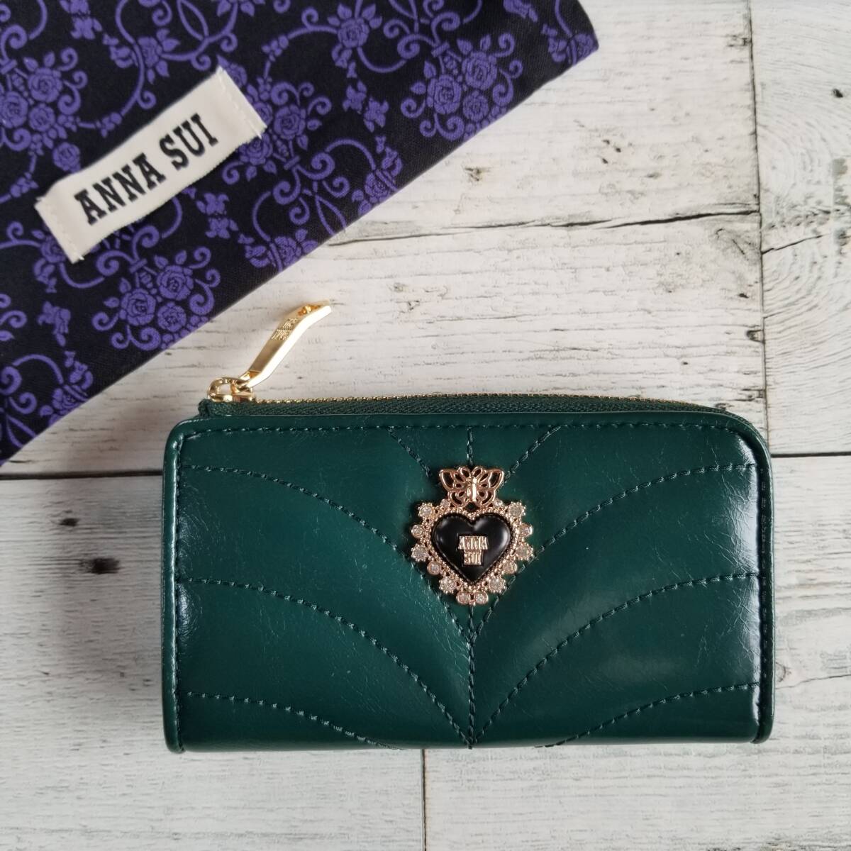 ポワロ【送料無料・匿名配送】◆新品◆ANNA SUI アナスイ◆本革 グリーン キーケース 小銭入れ マルチケース カードケース パスケース拍卖