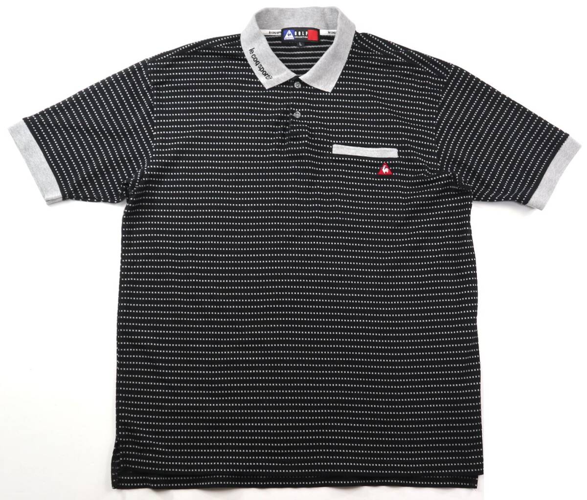 美品★le coq sportif GOLF COLLECTION ルコック・ゴルフ ジャガードX柄 半袖ドライポロシャツ/Lサイズ拍卖