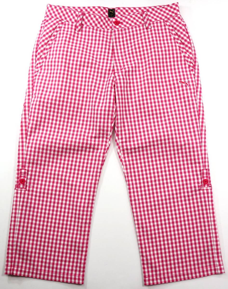 美品★PUMA GOLF プーマ・ゴルフ ロールアップベルト付き ギンガムチェック クロップドパンツ/短パン/ハーフ/ショート/ショーツ/82cm拍卖