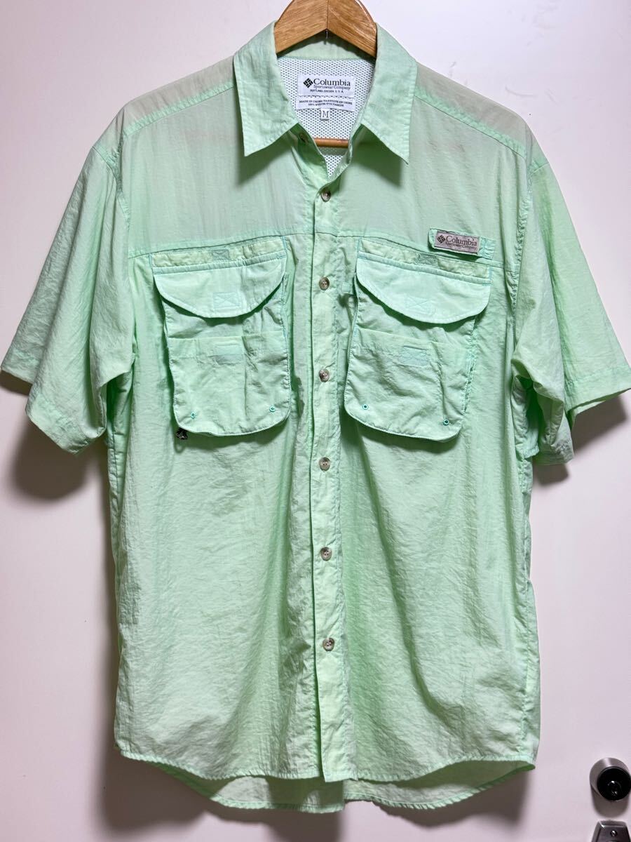 90s OLD Colombia PFG フィッシングシャツ M 日本L 薄緑拍卖