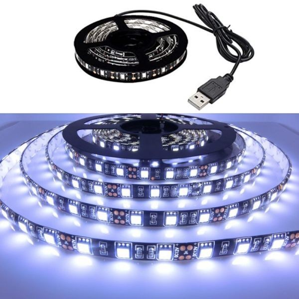 LEDテープライト ホワイト 白 USB 5V 100CM 5050SMD 黒ベース 60連 切断可 TVバックライト LEDテープ DD183拍卖