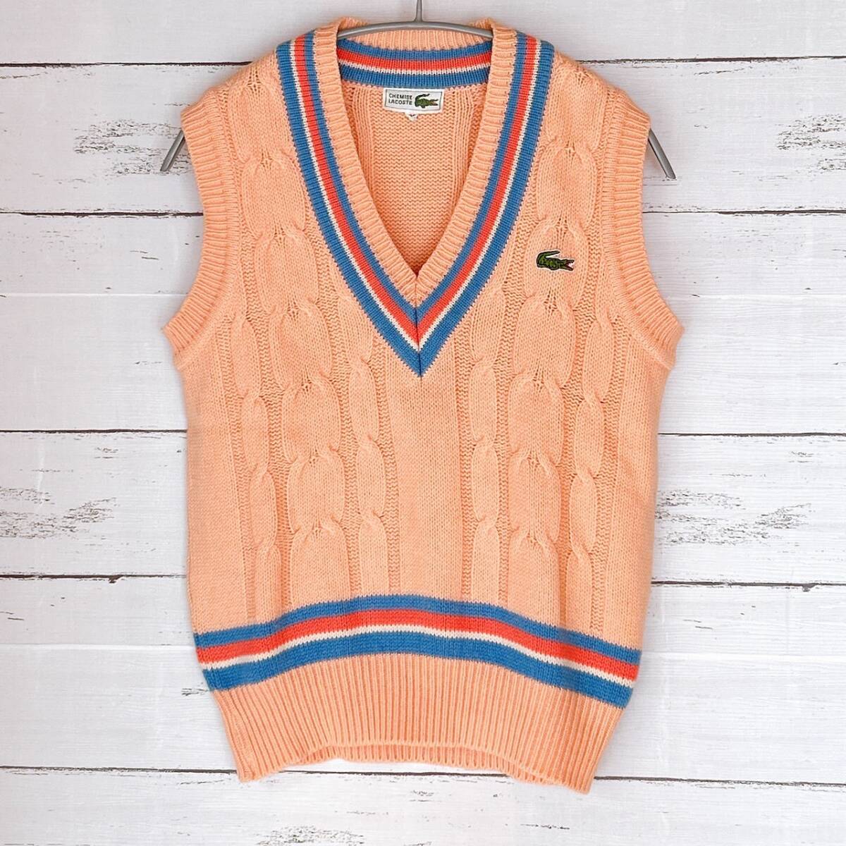 超激レア★シュミーズラコステ Vネック ベスト フレラコ シュミラコ ピンク ブルー サイズ42 CHEMESE LACOSTE Knit Vest blue pink拍卖