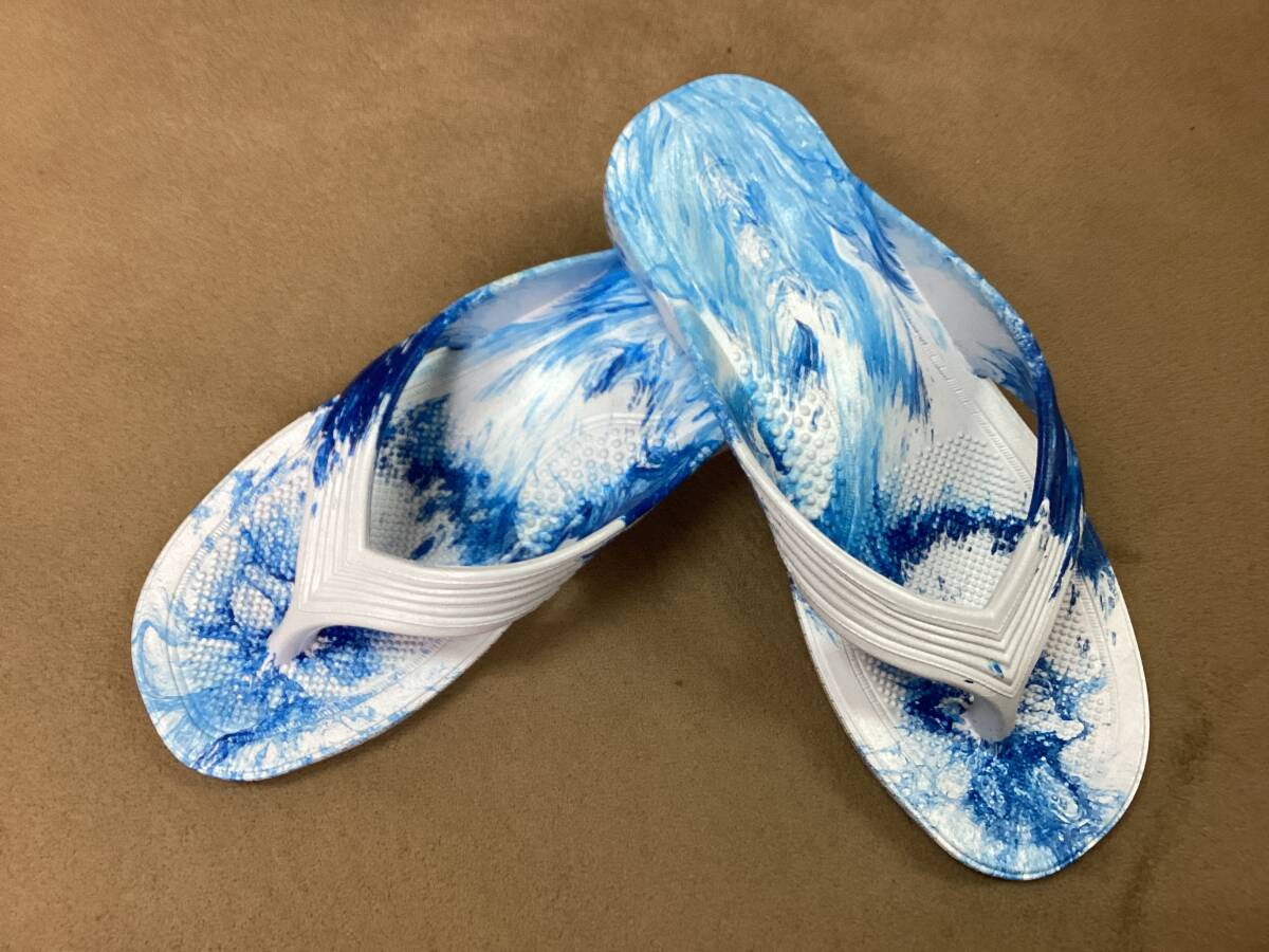 ギョサン マーブル 白×ブルー L 新品 送料無料拍卖