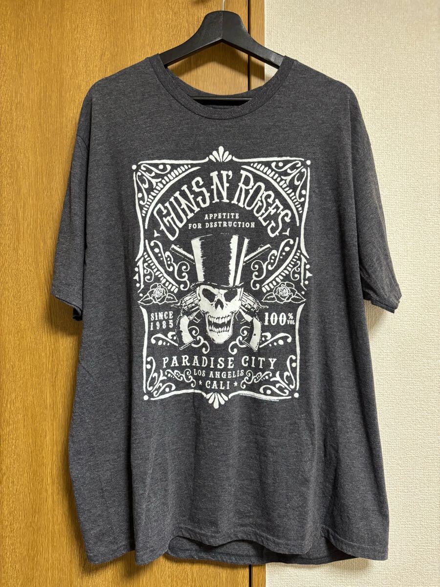 【美品/バンドTシャツ】GUNS N' ROSES ガンズアンドローゼス 2XL 古着 グレー チャコール 半袖Tシャツ拍卖