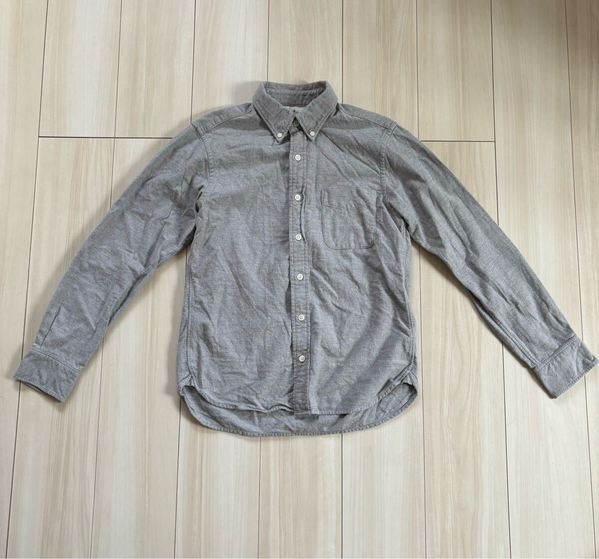 ◯(90)無印良品 ライトグレー 長袖シャツ Sサイズ拍卖