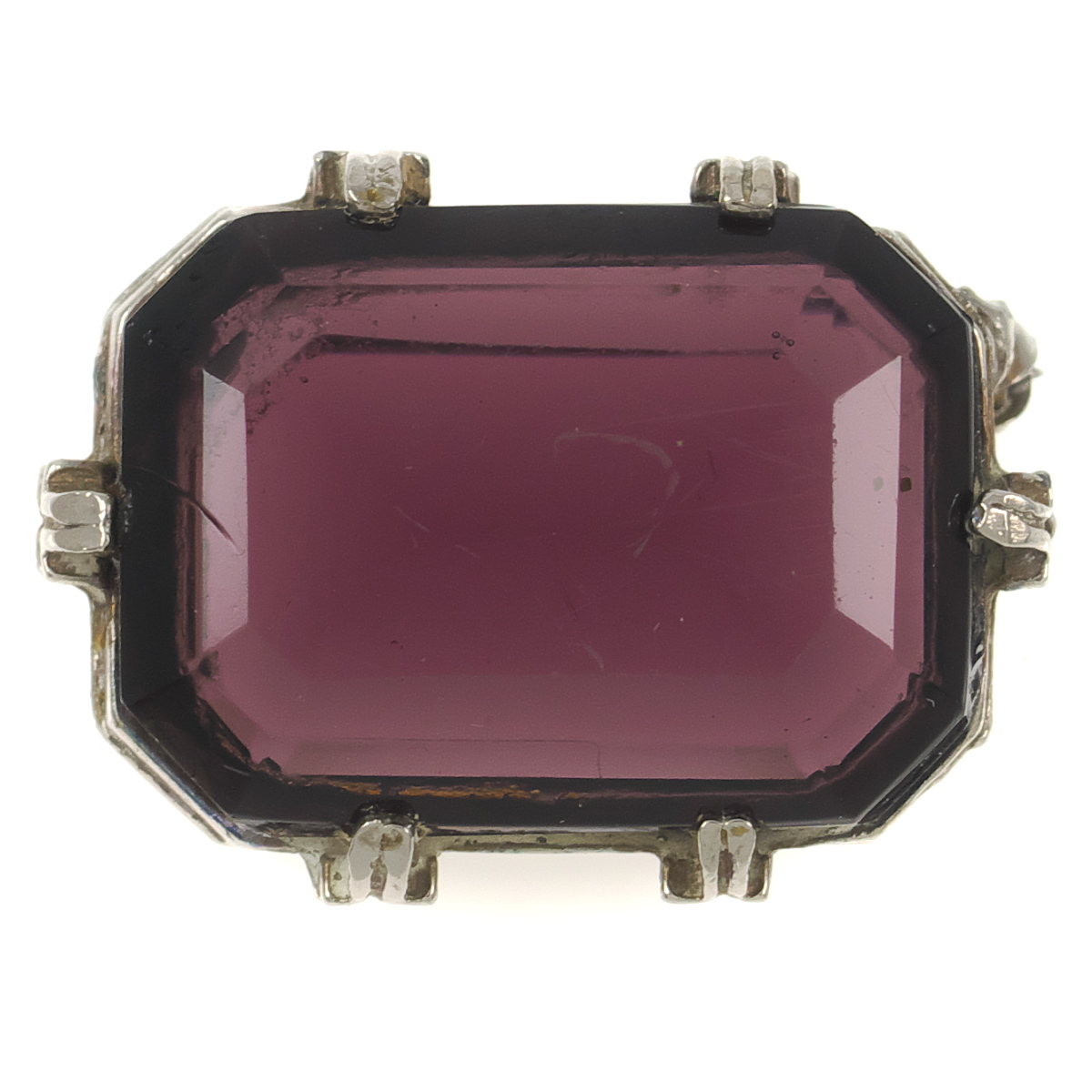 UK3910◆ パープル系ガラスストーン スクエア 色石 イギリス 英国 ◆ ヴィンテージブローチ ◆拍卖