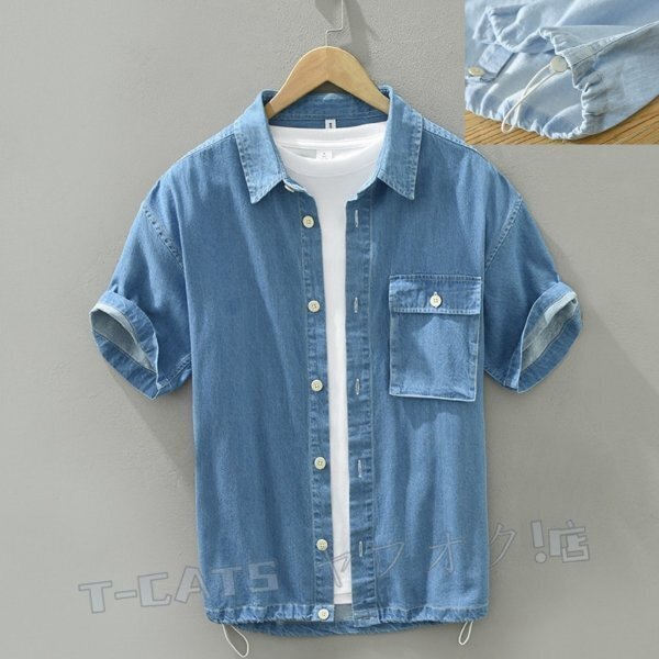 ☆新品半袖シャツ 半袖デニムシャツ メンズ シャツ トップス ウエスタンシャツ トレンド カジュアルダークブルー サイズ選択可拍卖