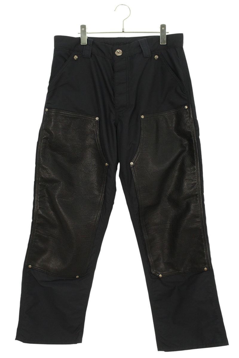 クロムハーツ ロングパンツ 32インチ CARPENTER DOUBLE KNEE クロスパッチ付きレザー切替ナイロンカーペンターロングパンツ 中古 GZ11拍卖