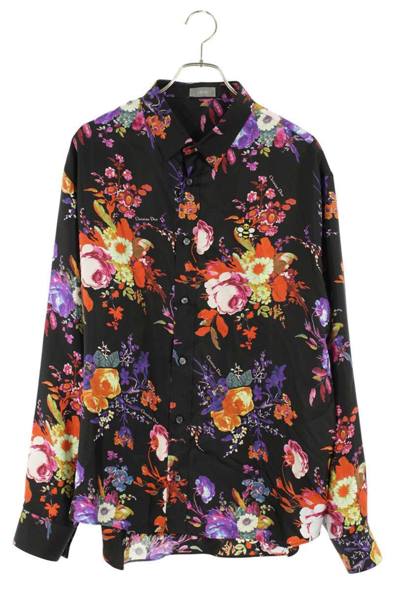 ディオール 長袖シャツ サイズ:39 923C561W6016 BEE刺繍総柄シルク長袖シャツ 中古 SS13拍卖
