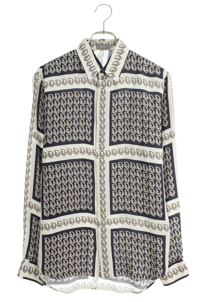 ディオール 長袖シャツ サイズ:38 21SS 013C502A5095 オブリーク総柄シルク長袖シャツ 中古 SS13拍卖