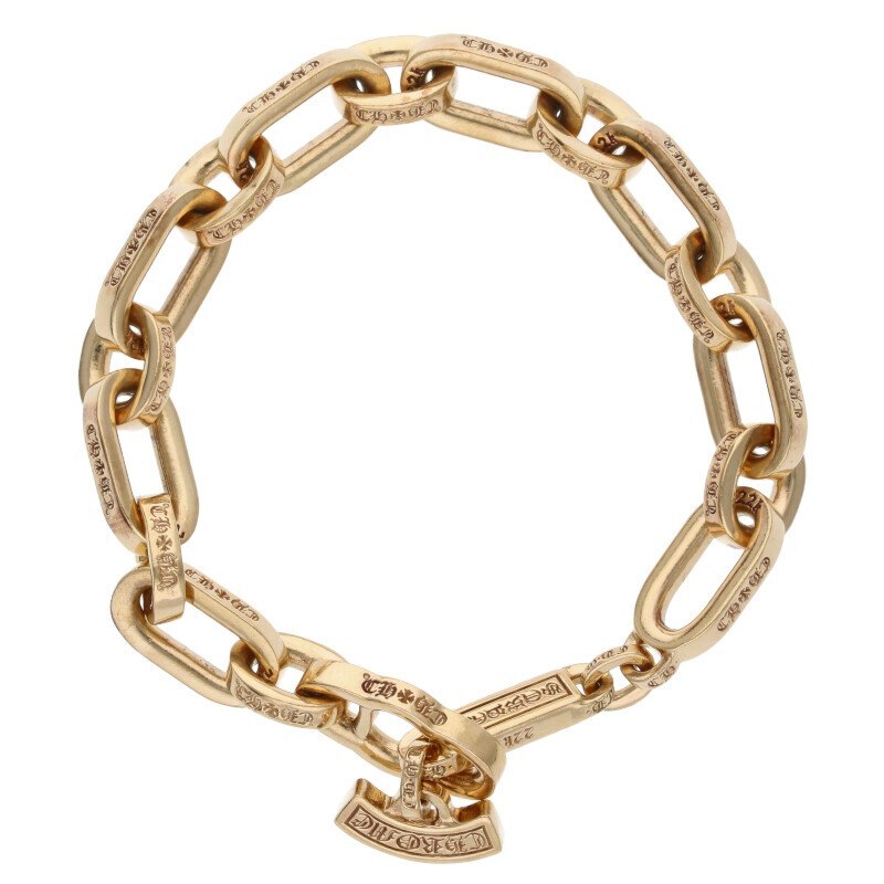 クロムハーツ ブレスレット サイズ:7inch 22K PAPER E CHAIN ペーパーEチェーン ゴールドブレスレット 中古 SJ02拍卖