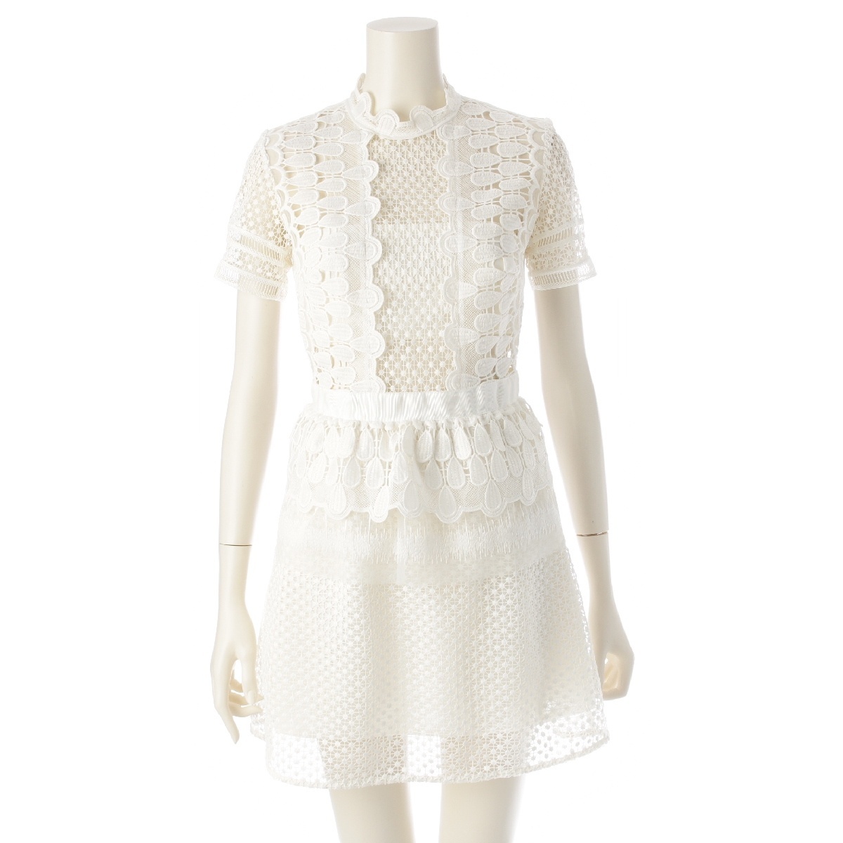 セルフポートレート レース ミニ丈 半袖 ドレス ワンピース SP8-027 ホワイト UK6 US2【中古】拍卖