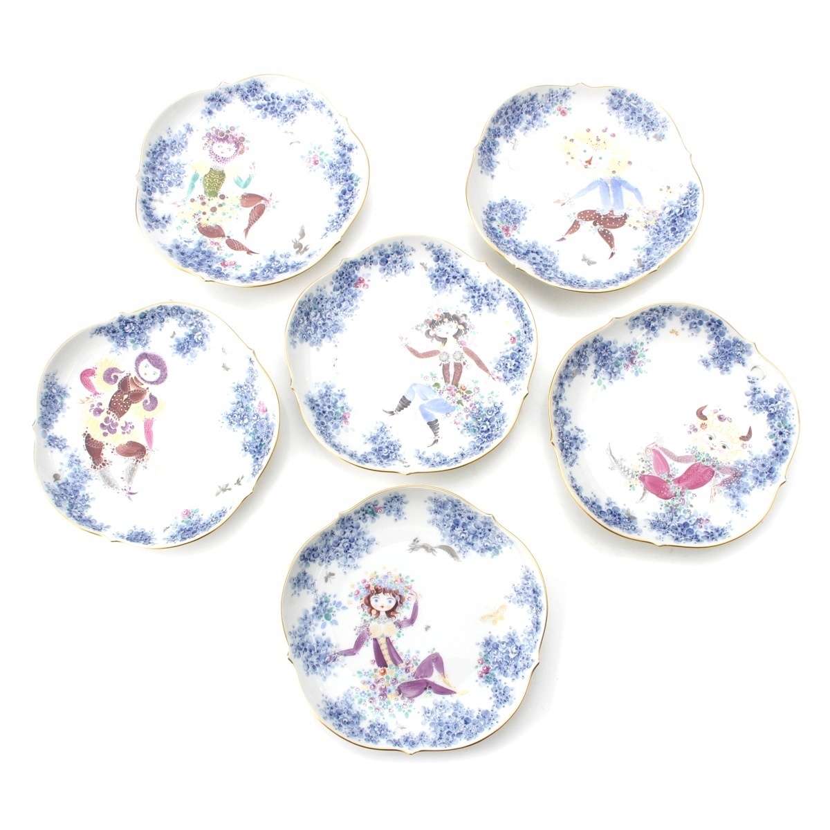 マイセン ミッドサマーナイトドリーム 真夏の夜の夢 ケーキプレート 皿 陶器 6枚セット 食器 680691/23501 ホワイト マルチカラー【中古】拍卖