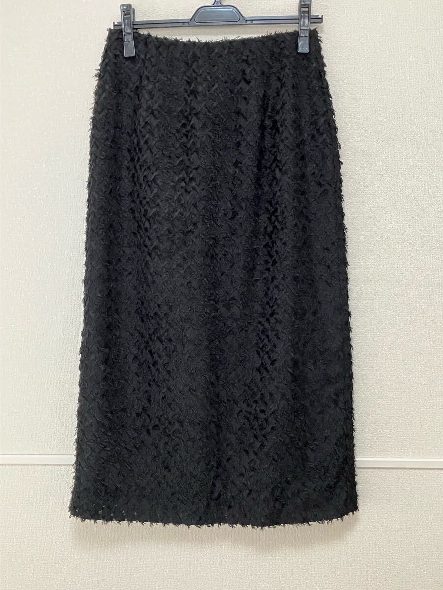 【美品】UNITED ARROWS ユナイテッドアローズ フェイクフェザー スカート スカート ボトムス ブラック 黒 タイトスカート拍卖