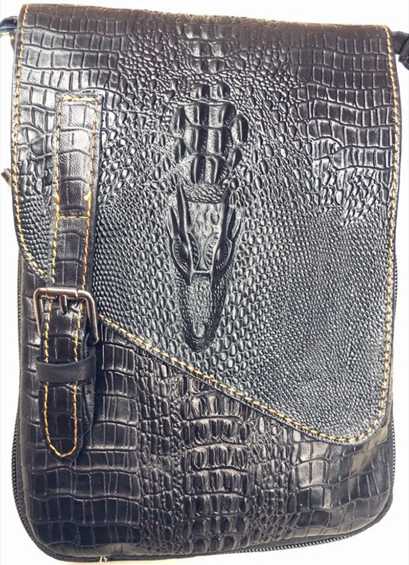 SALE 本革 牛革メンズ レザーバッグ クロコダイル型押し 斜めがけ ショルダーバッグ 男性 黒拍卖