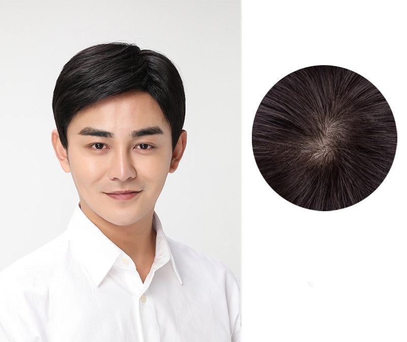 新作上質フルウィッグ メンズウィッグ かつら男性用 ショート脱毛症対策 人毛 カツラ つむじ自然黒普段使い短髪機植えつむじ L(57-62cm)拍卖