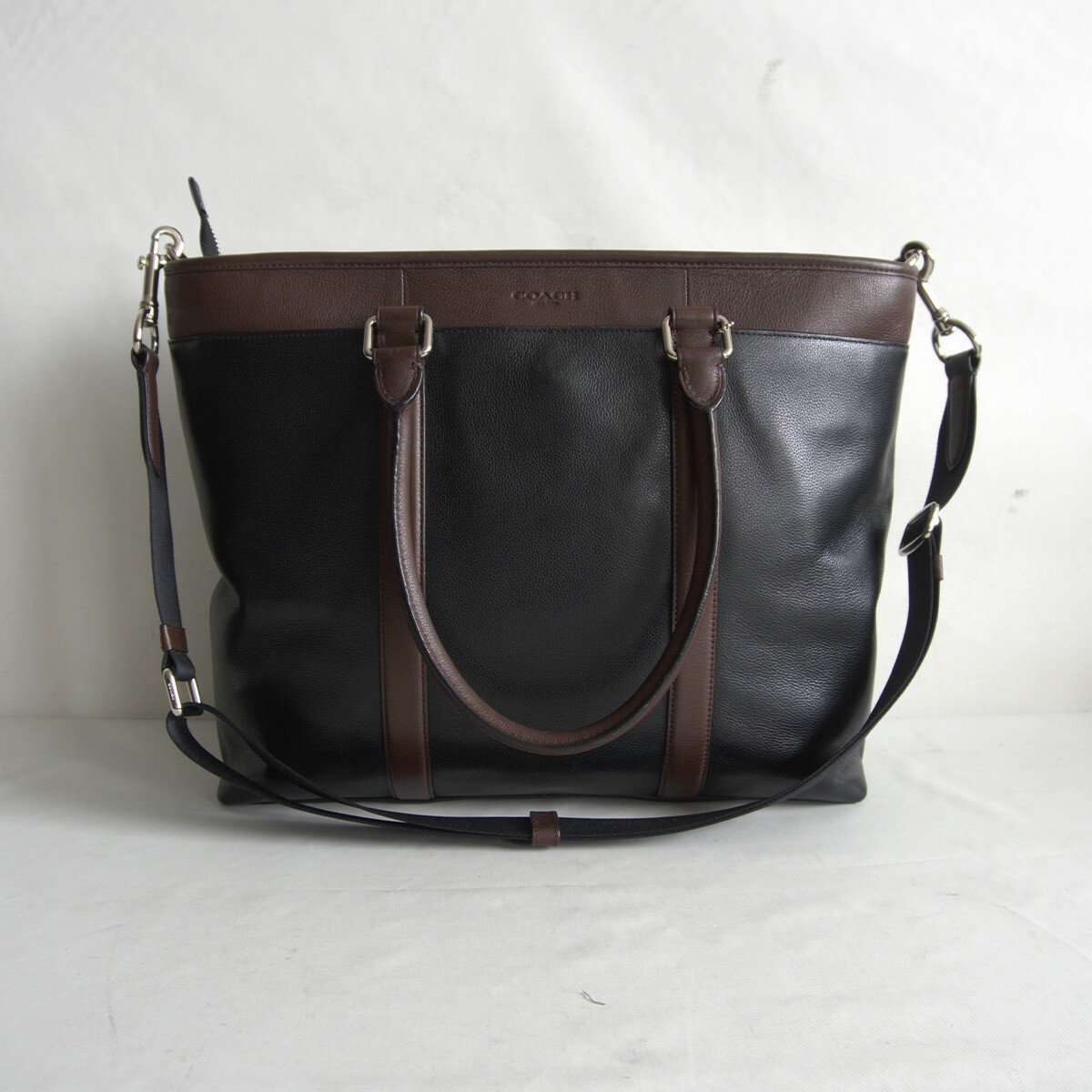 【定番人気】COACH【F54758/2WAY スムース レザー トートバッグ】 ブラック ブラウン ビジネスバッグ コーチ 25060342拍卖